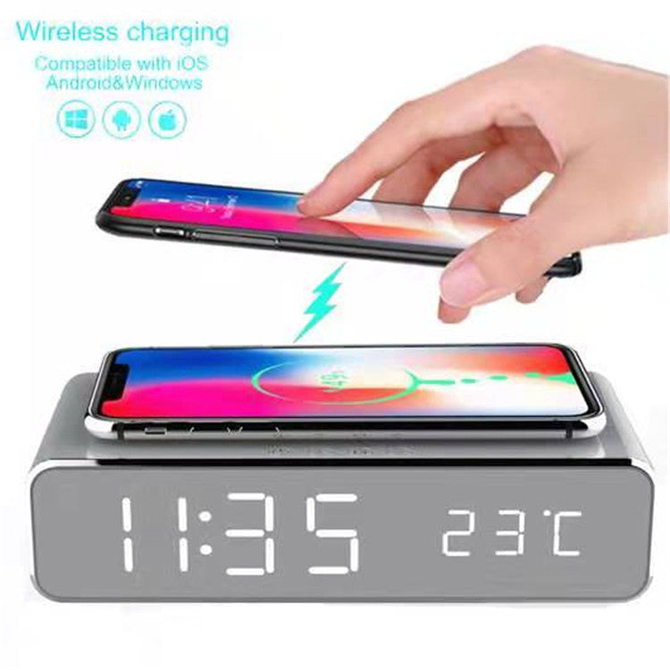 Smart LED digital alarm clock with wireless charging