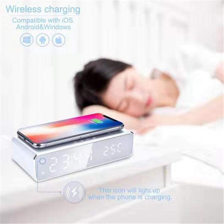 Smart LED digital alarm clock with wireless charging