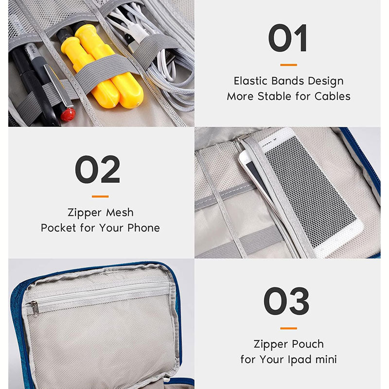 Waterproof travel cable organizer bag
