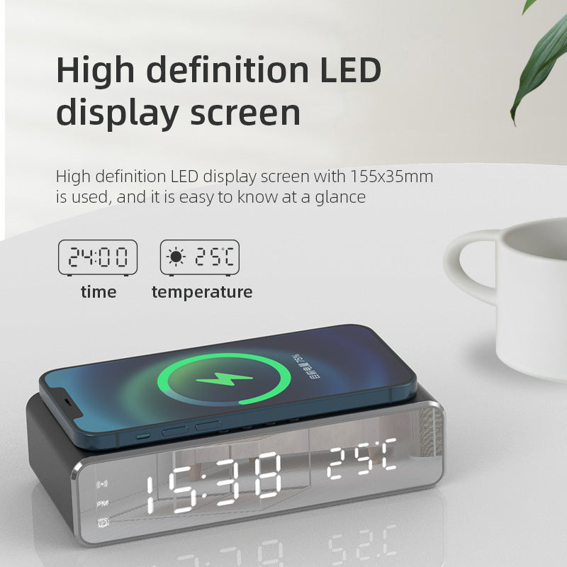 Smart LED digital alarm clock with wireless charging